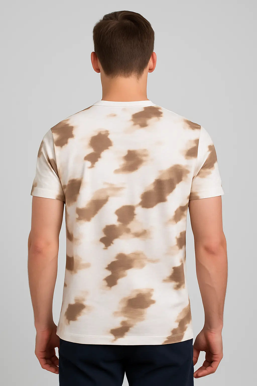 Abstract Brown & Beige Printed Henley T-Shirt