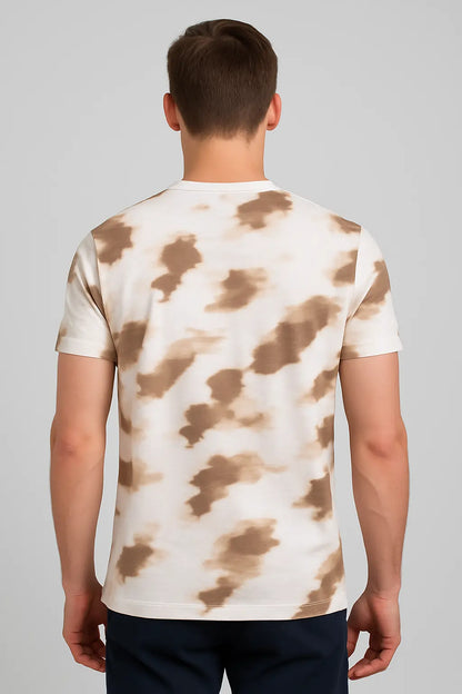 Abstract Brown & Beige Printed Henley T-Shirt